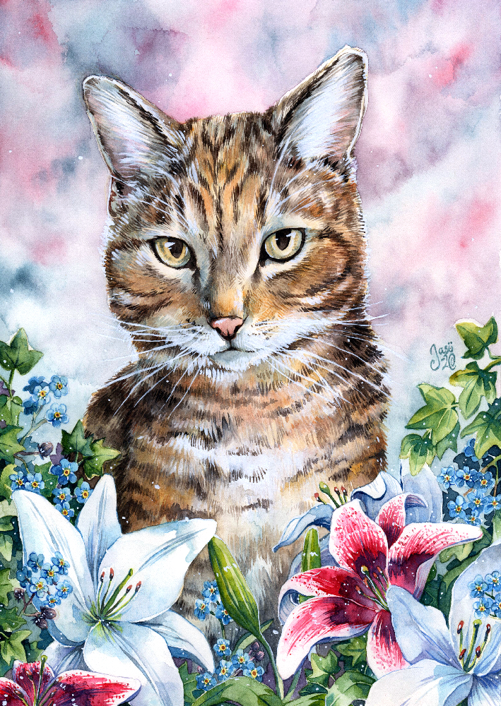 Print - Cat with Lilies